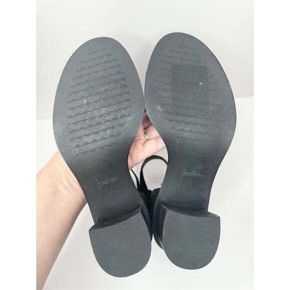ZODIAC‎ Sandals Size 7.5 Black Leather Ankle-Strap Zip Block-Heel Rhinestone - Picture 9 of 9